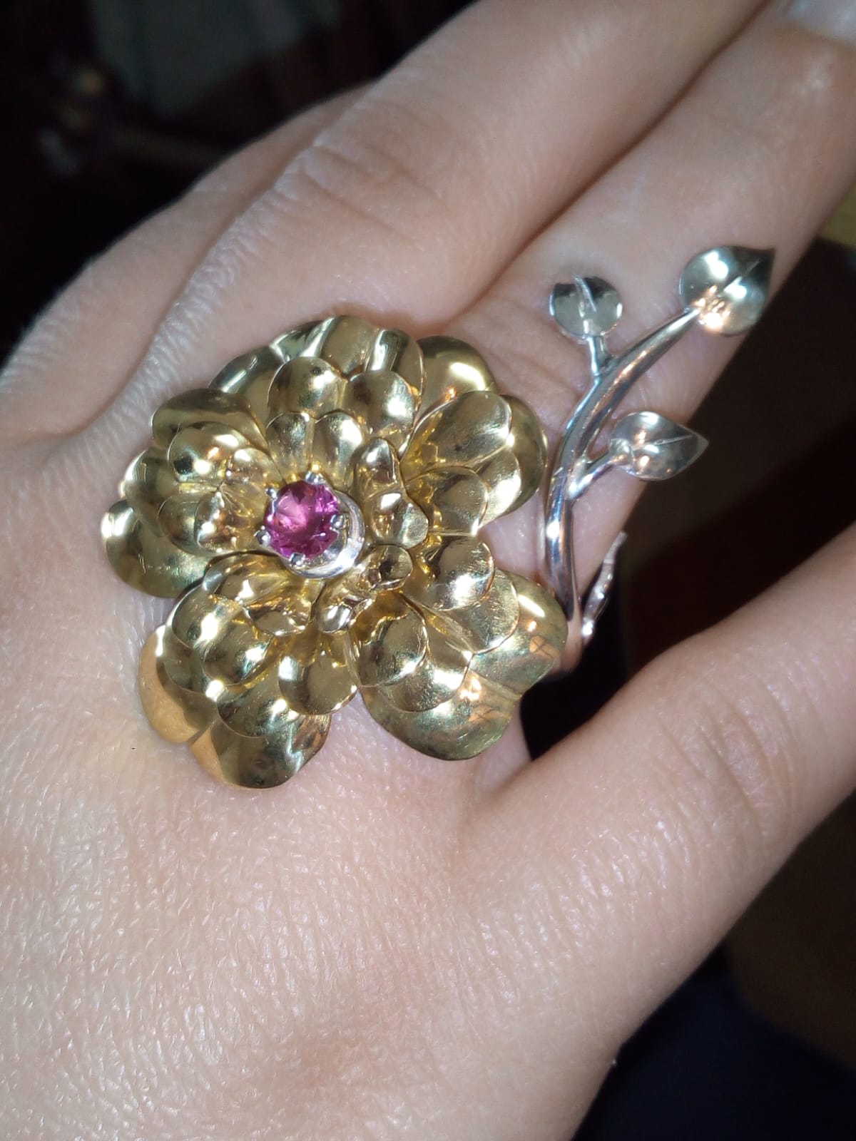 BAGUE FLEUR ET GRENAT. TRAVAIL D_APPRENTIE LAITON_ARGENT. | JP MILLOT Bagues Fondettes 49